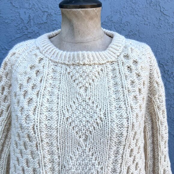 Vintage Fishermans Sweater In Mens Large Unisex Cable Knit Wool Jumper Crea, - Picture 5 of 7